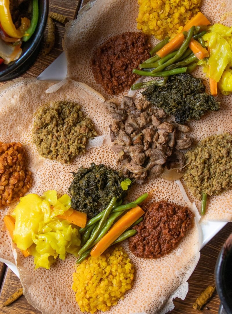 A high angle shot of the  Ethiopian delicious Injera flatbread