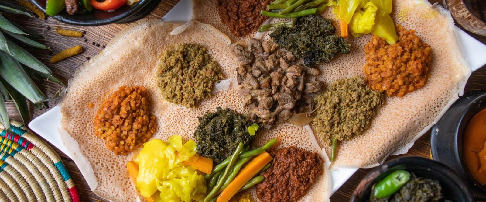 A high angle shot of the  Ethiopian delicious Injera flatbread